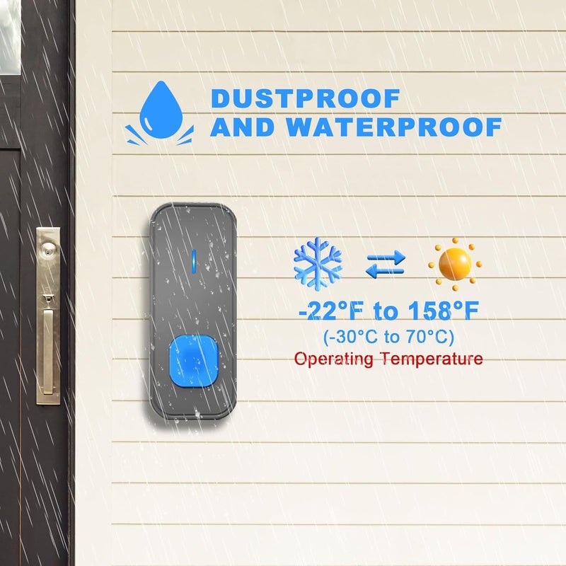 SURFOU Wireless Doorbell, Waterproof, Easy installation -1300ft Range 55 Chimes, 5 Adjustable Volume Levels - LED Flash (2 Buttons+1 Receiver) - Image 5